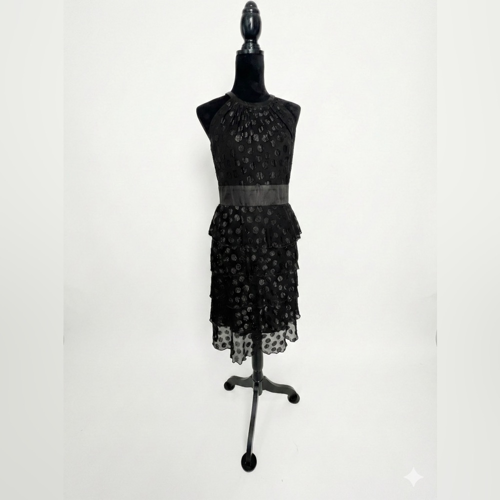 Evan Picone Black Polka Dot Sparkle Halter Midi Dress | Layered Retro Chic | 4